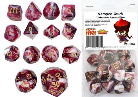 Dungeon Crawl Classics - 14pc Dice Set - Vampiric Touch (Unleashed Arcana Dice)