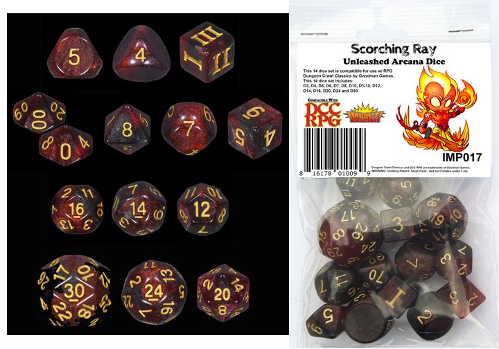 Dungeon Crawl Classics - 14pc Dice Set - Scorching Ray (Unleashed Arcana Dice)