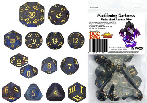 Dungeon Crawl Classics - 14pc Dice Set - Maddening Darkness (Unleashed Arcana Dice)