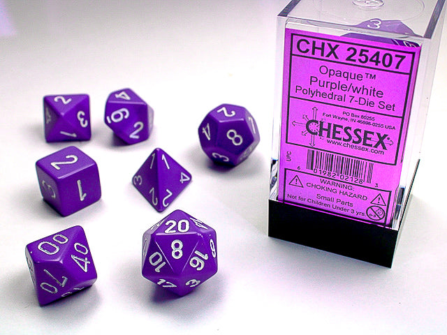 Opaque Purple / White 7 Dice Set - CHX25407