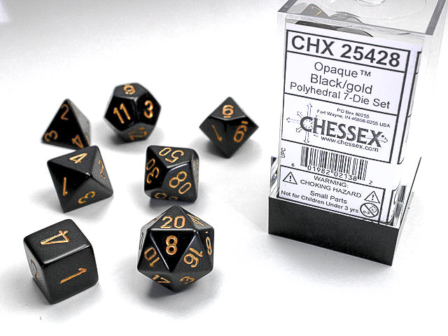 Opaque Black / Gold 7 Dice Set - CHX25428