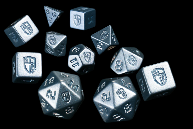 1UP Dice: Radiant Silver Shield - Polyhedral Dice Set (11ct)