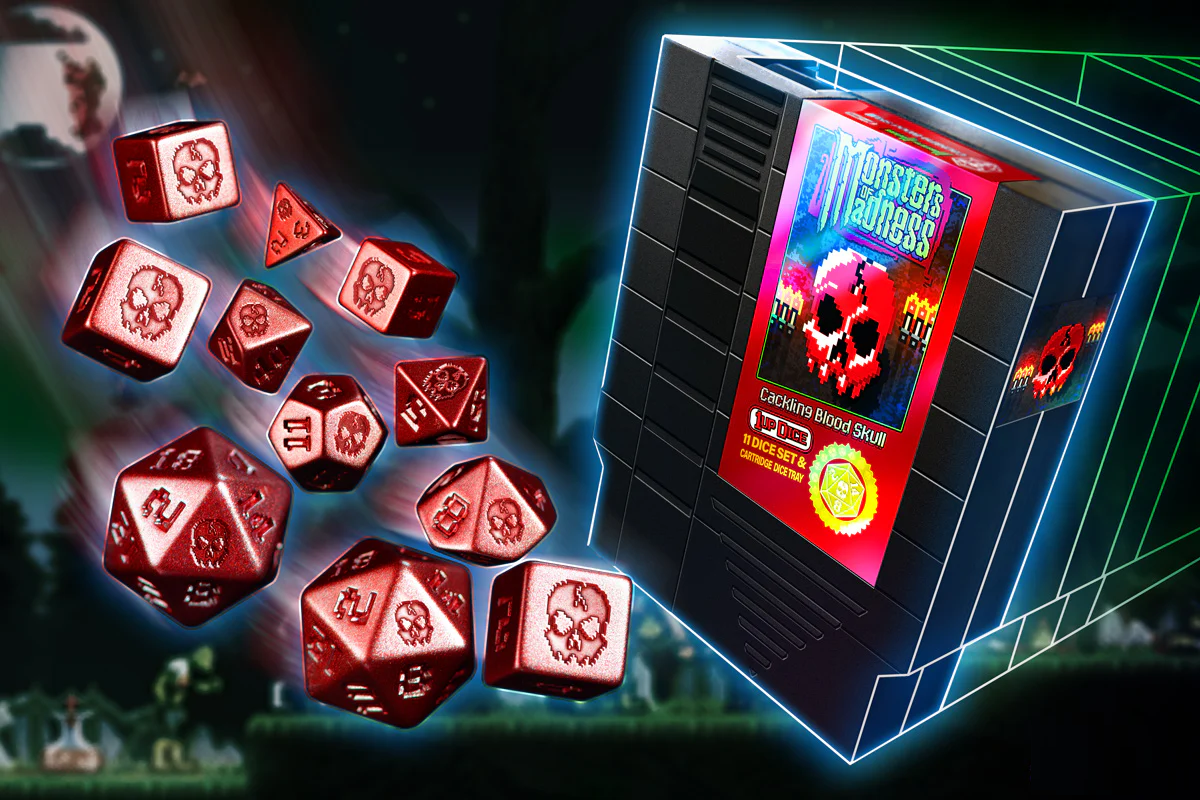1UP Dice: Cackling Blood Skull - Polyhedral Dice Set (11ct)