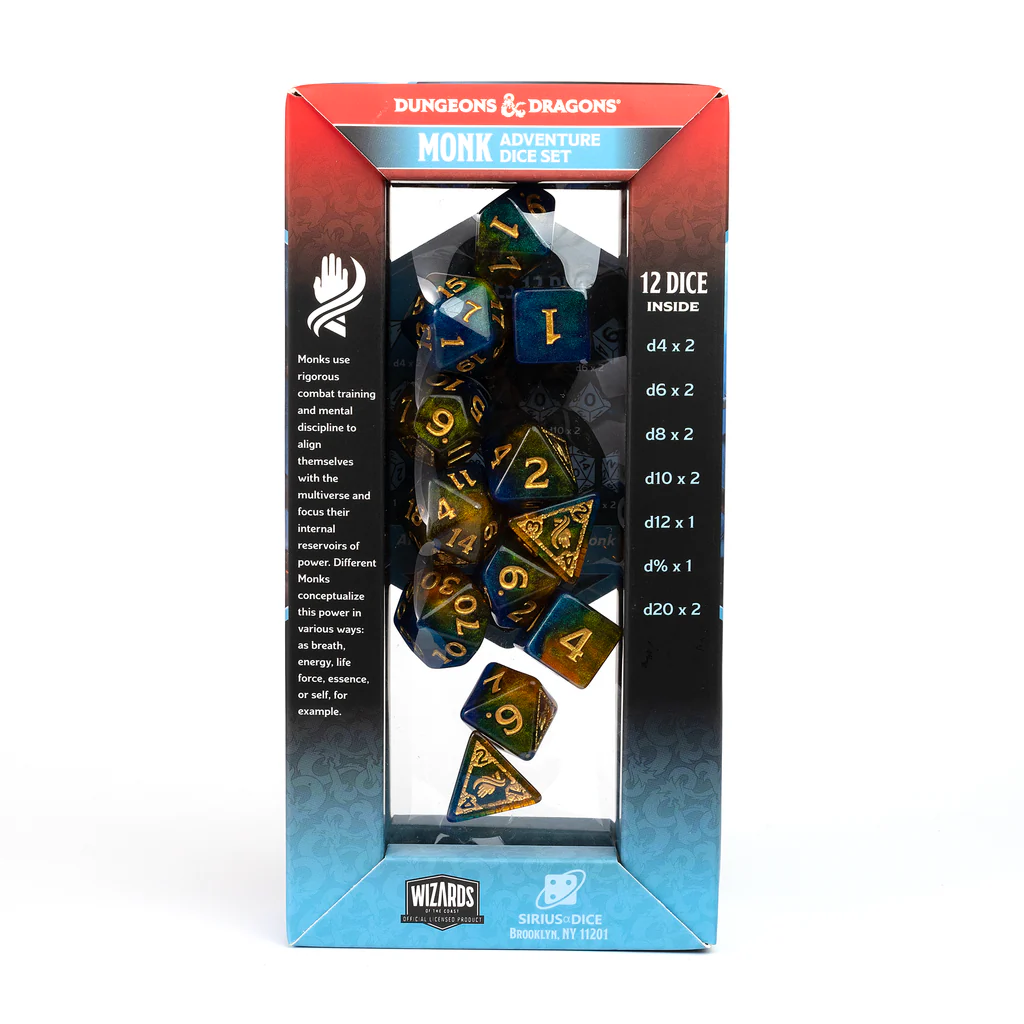 Sirius Dice: Adventure Dice Set - D&D Monk: Blue/Gold