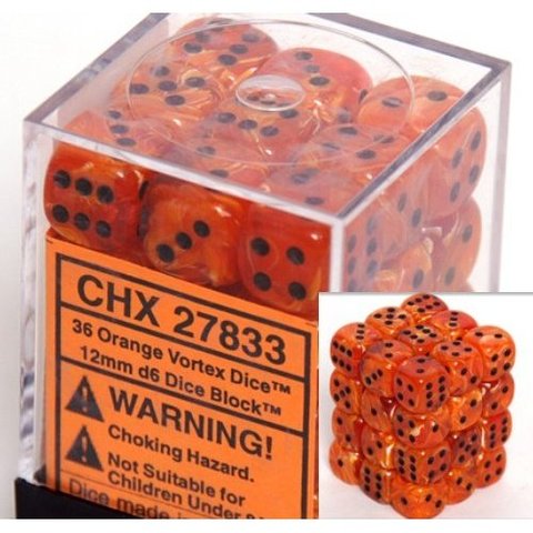 36 Orange w/black Vortex 12mm D6 Dice Block - CHX27833